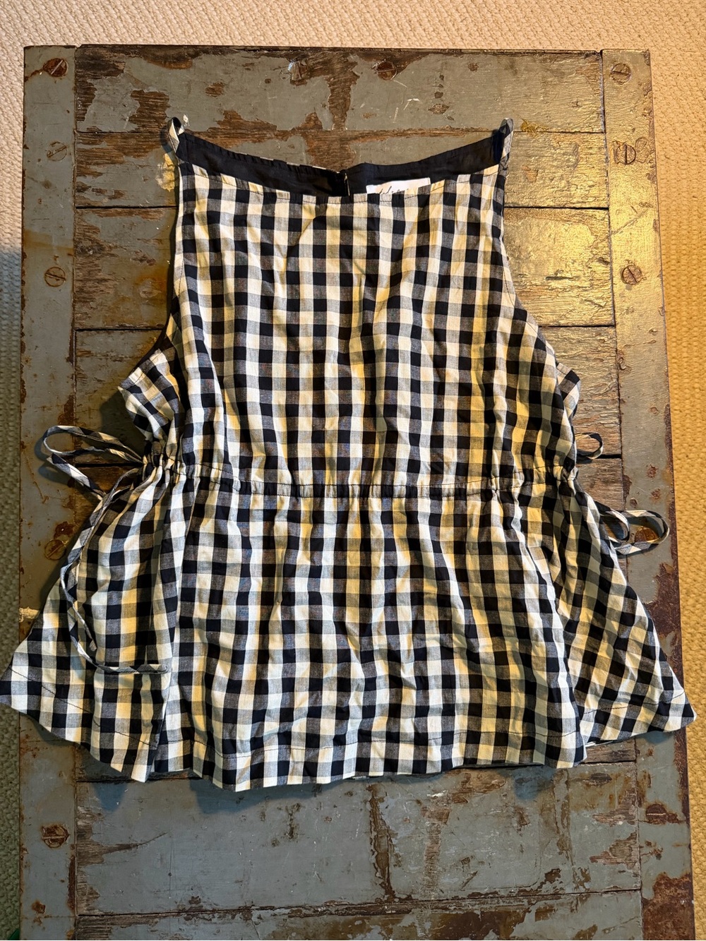 Petal & Pup Black & Cream Gingham A-Line Tank Top with Cinched Waist & Side Ties